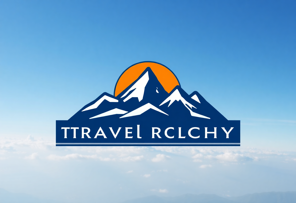 travel hierarchy logo with mountains and text