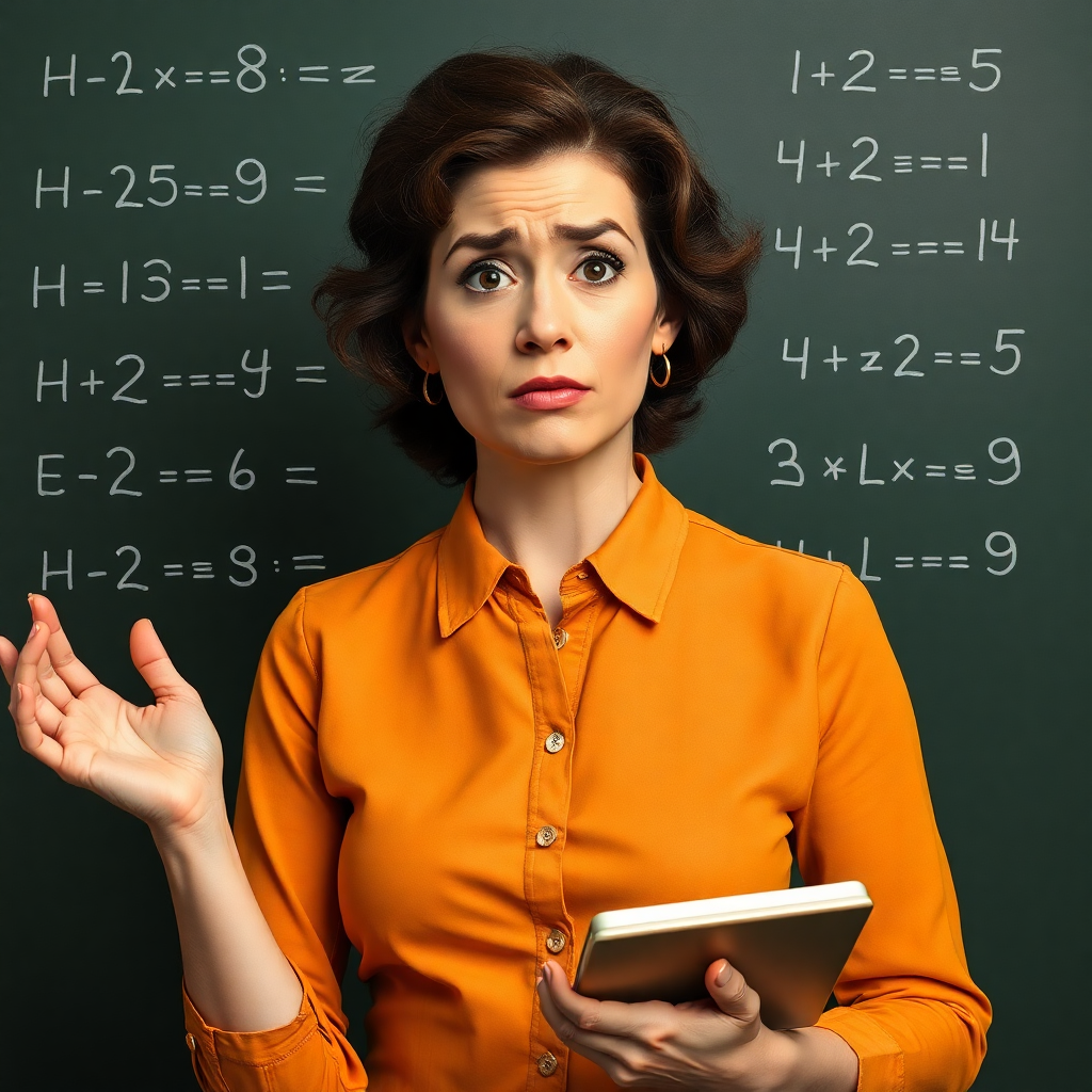 a classic meme of a confused math lady trying to solve equations