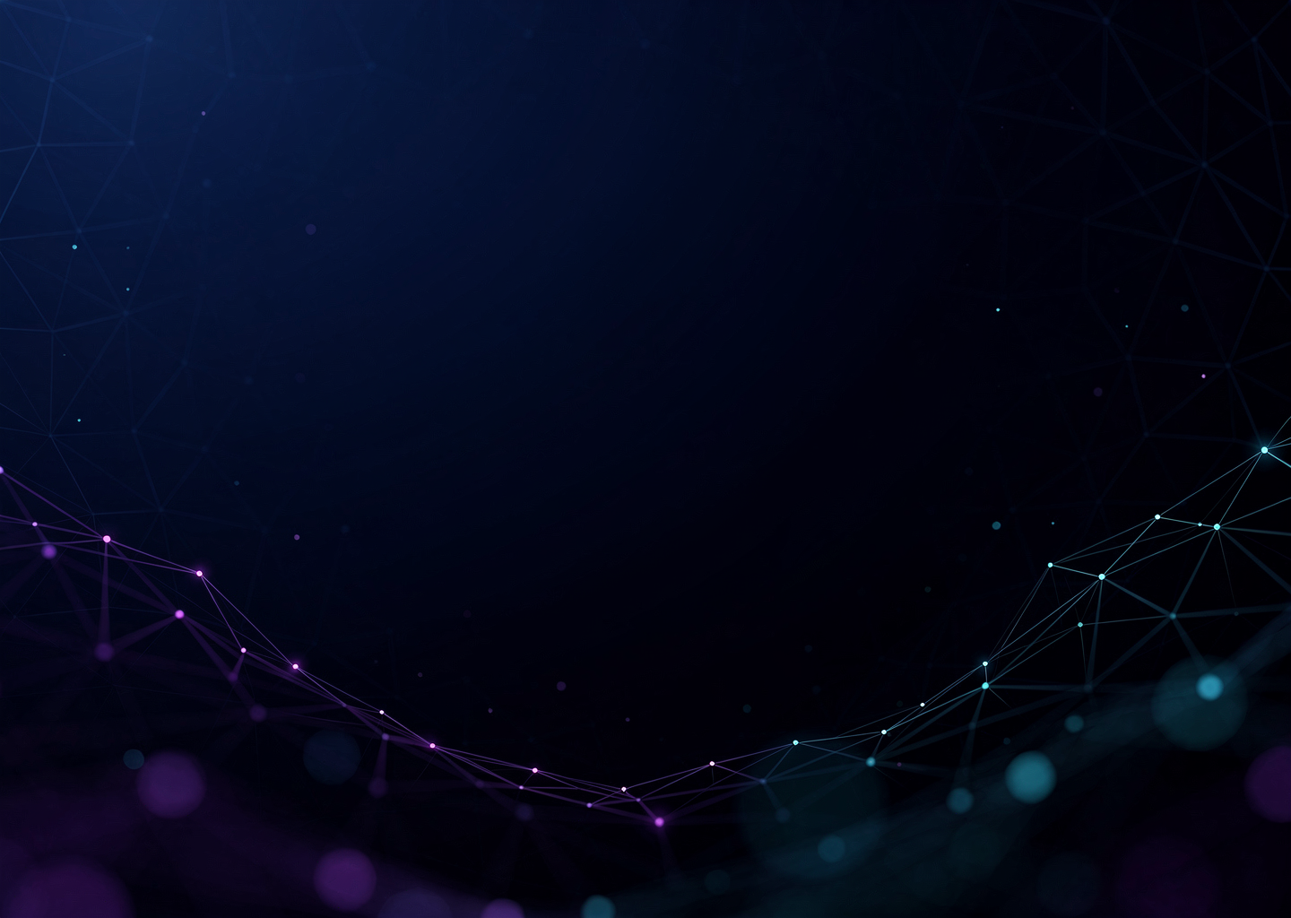 Abstract dark tech background, deep navy and indigo gradient with subtle geometric mesh, glowing violet and cyan particles and soft bokeh, minimal, elegant, modern developer portfolio hero, high detail