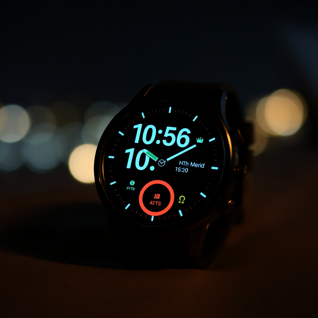 prontach smart watch with night mode display showing time and health metrics