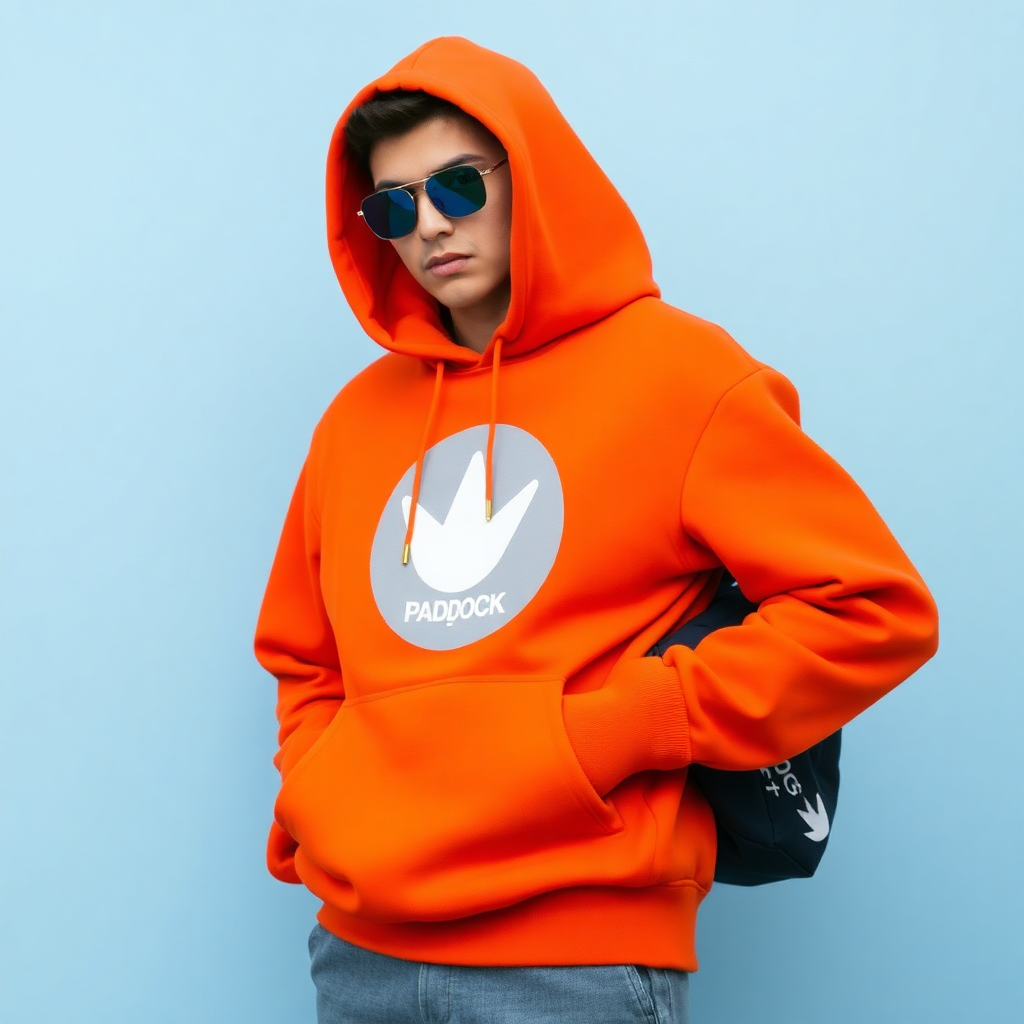 orange hoodie from paddock project's casual wear collection