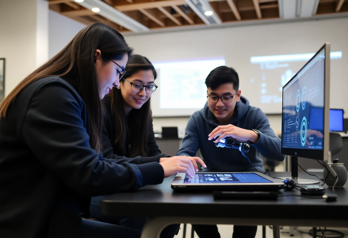 estudiantes colaborando en un proyecto utilizando tecnologías de inteligencia artificial