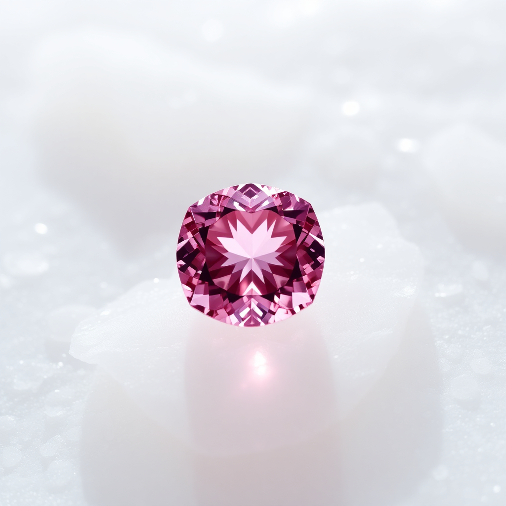 a stunning pink gemstone, perfectly cut and shimmering in the light, showcasing salt market's finest offerings
