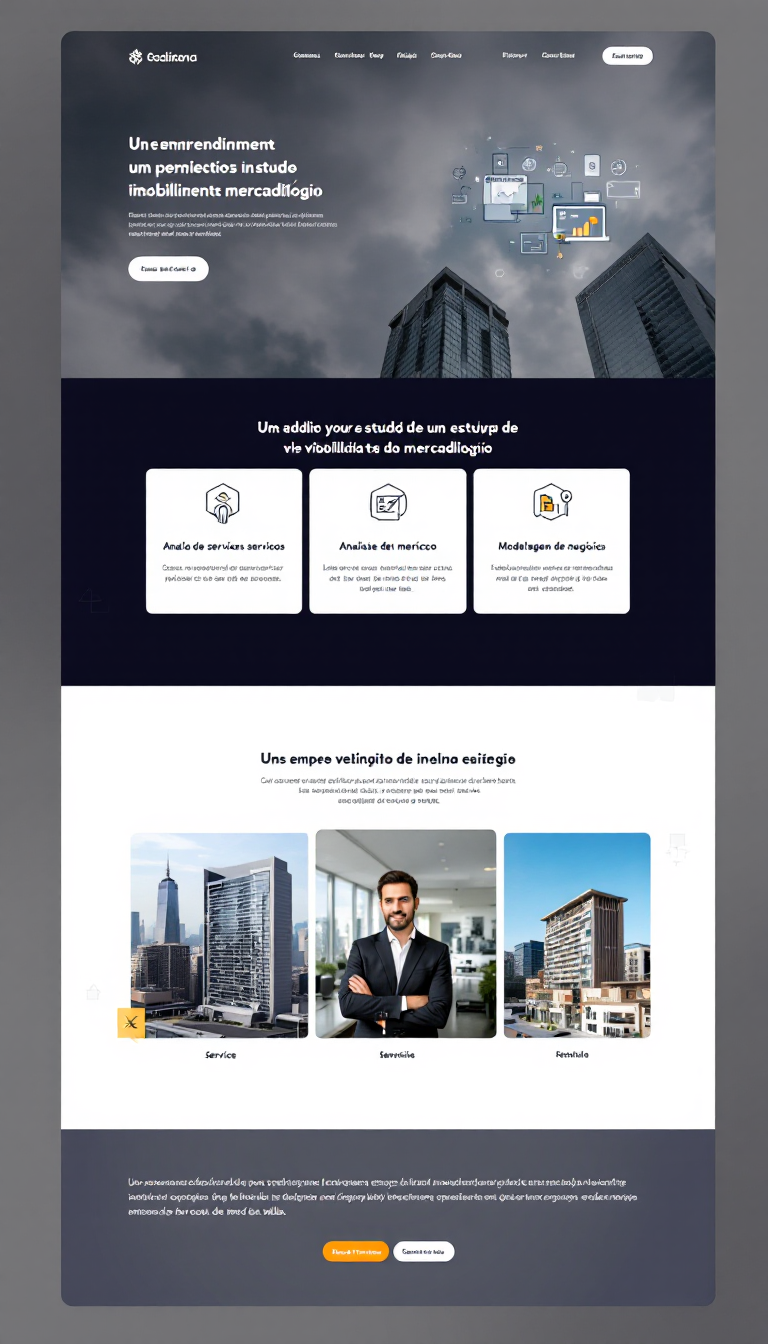 Crie um site profissional e informativo para um empreendimento imobiliário, destacando um estudo de viabilidade mercadológica. Inclua seções para serviços, análise de mercado, modelagem de negócios e estratégias de vendas, com botões para obter mais informações e solicitações de propostas.
