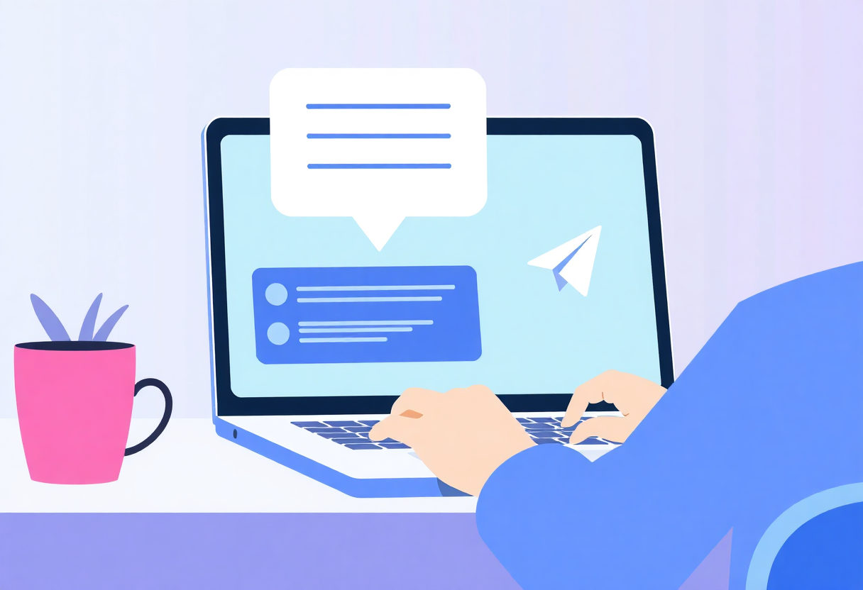 illustration of a person using a laptop to create a telegram bot