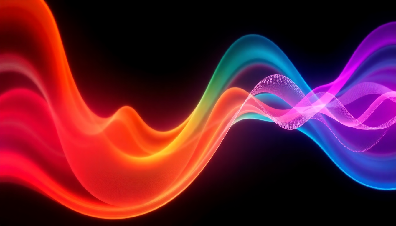 artistic representation of wave form initiates' work, showing sound waves transforming into colorful, visible patterns