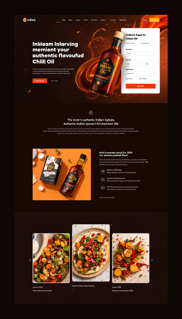 Design a one-page microsite for "Indian OG," a brand selling flavorful Chilli Oil that blends authentic Indian spices with premium oils. The site should highlight its rich, umami-packed flavor and provide a vibrant, inviting layout.