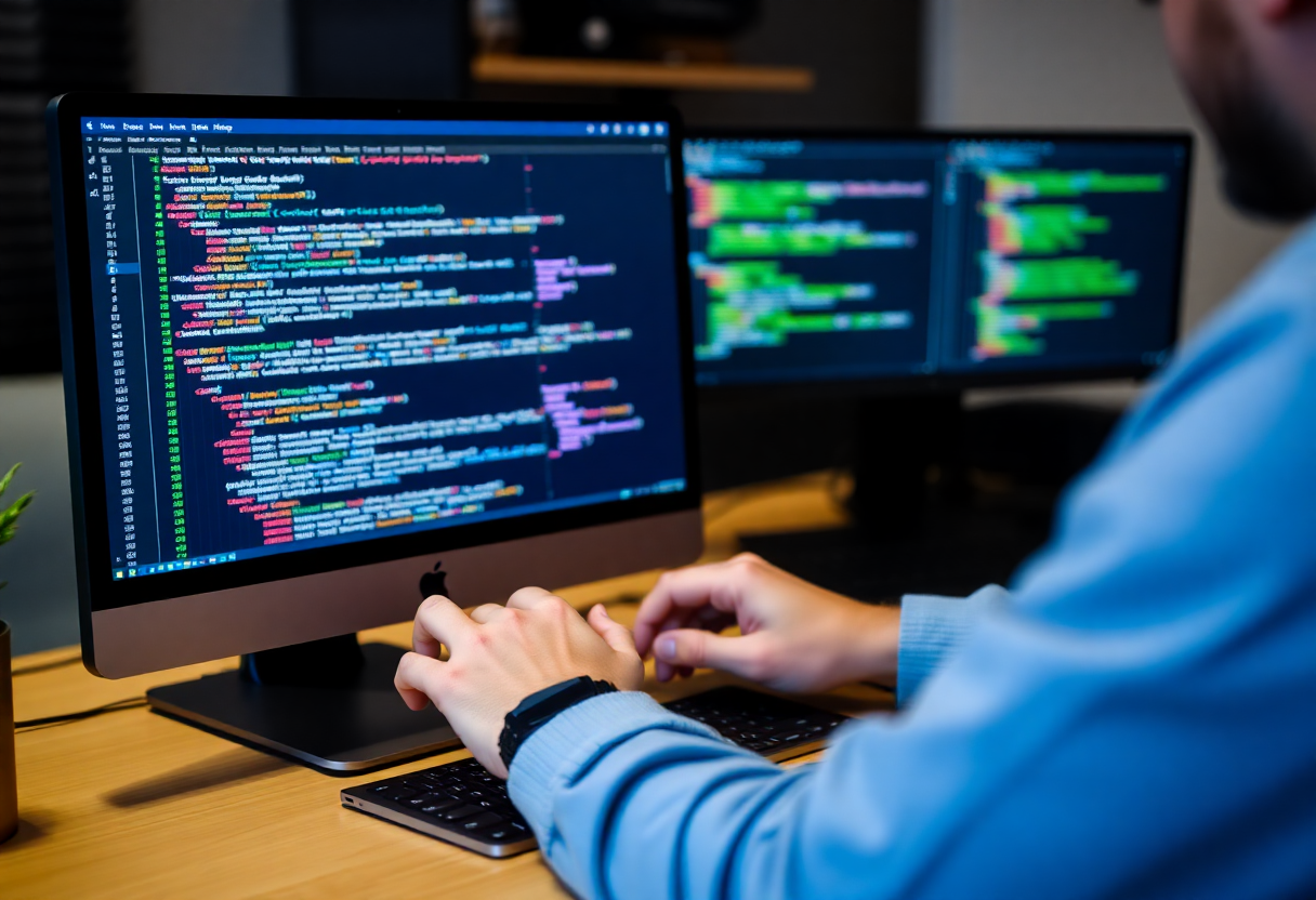 person coding on a computer, representing the web development course