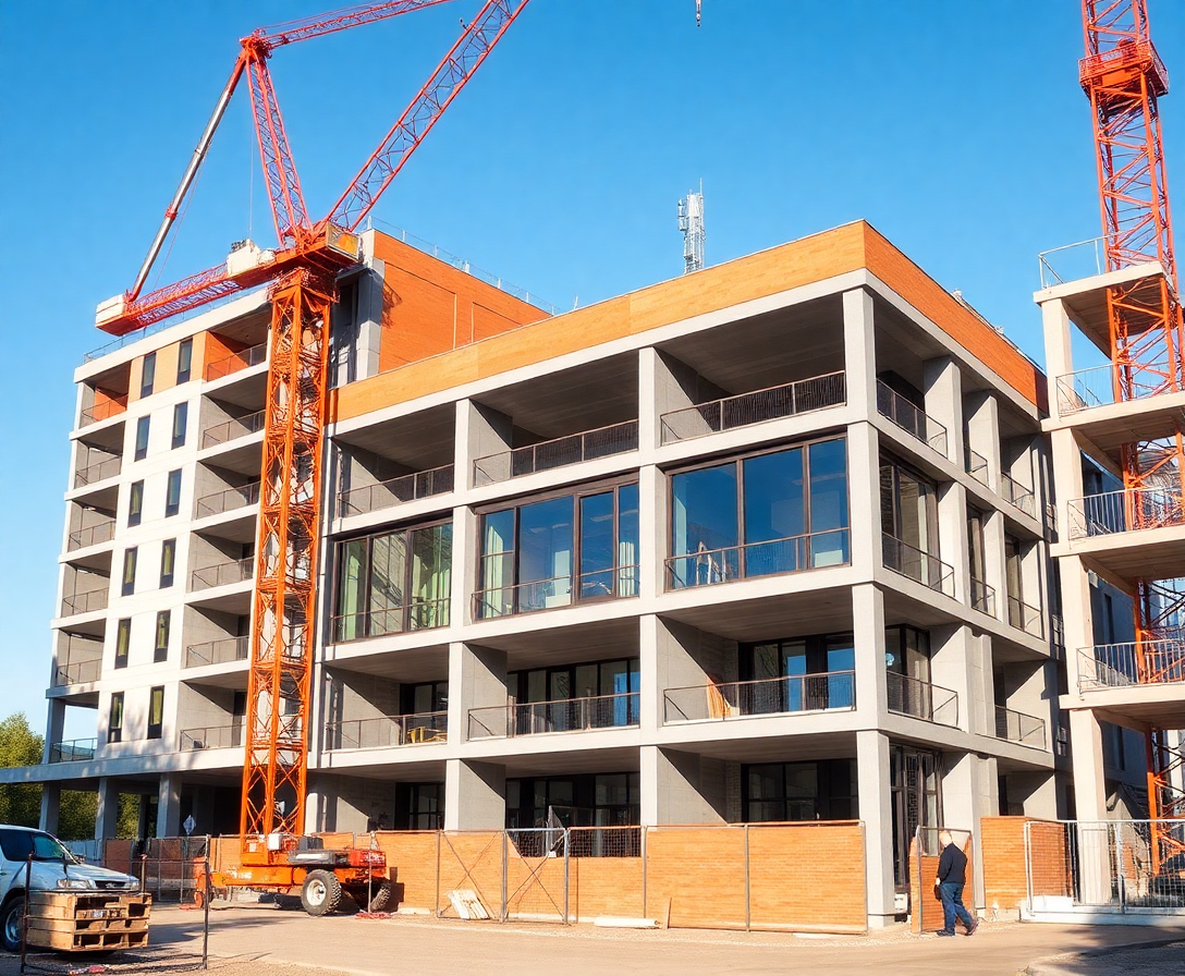 modern building construction site with a crane, showcasing peterch's expertise in structural engineering and quantity surveying