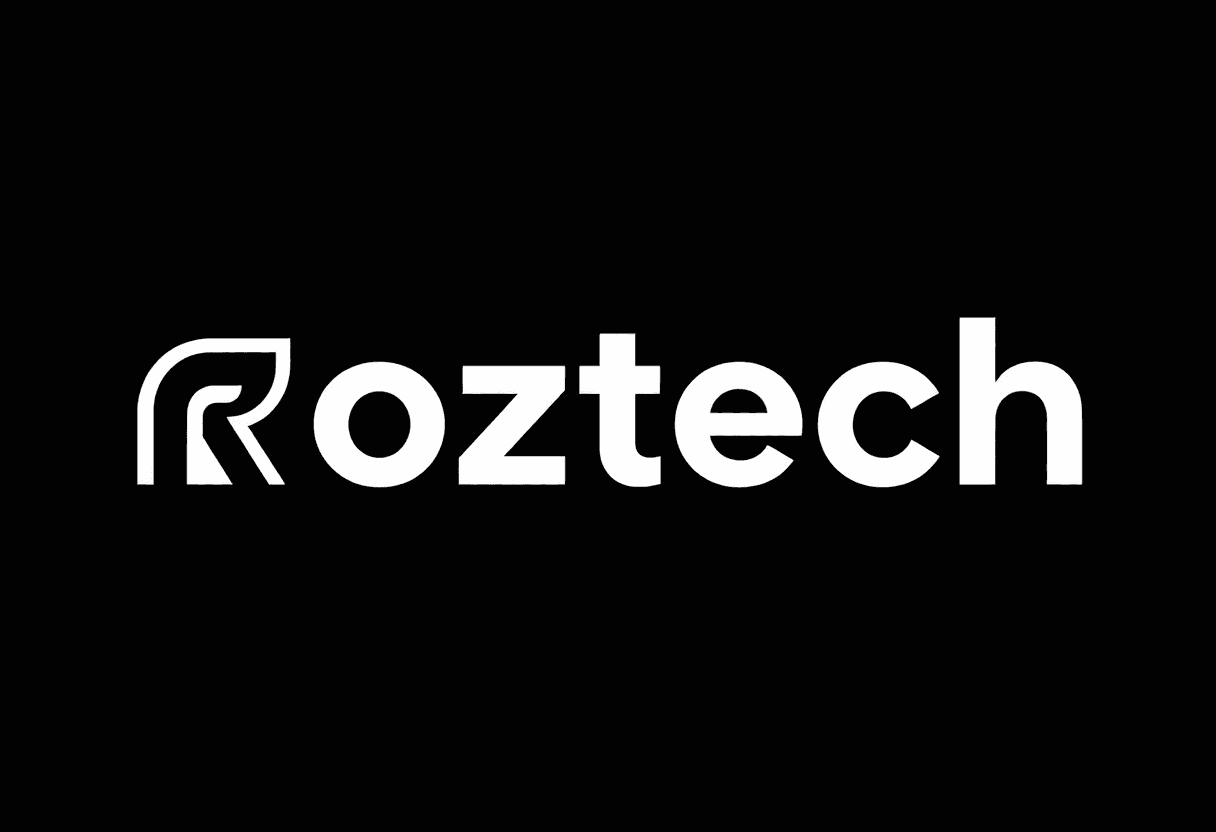 roztech logo with a stylized 'r' and a tech-inspired icon