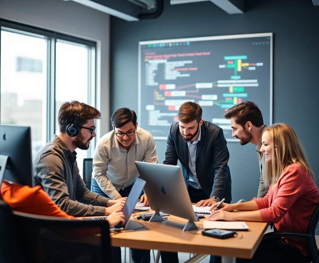 team of developers collaborating on a web development project