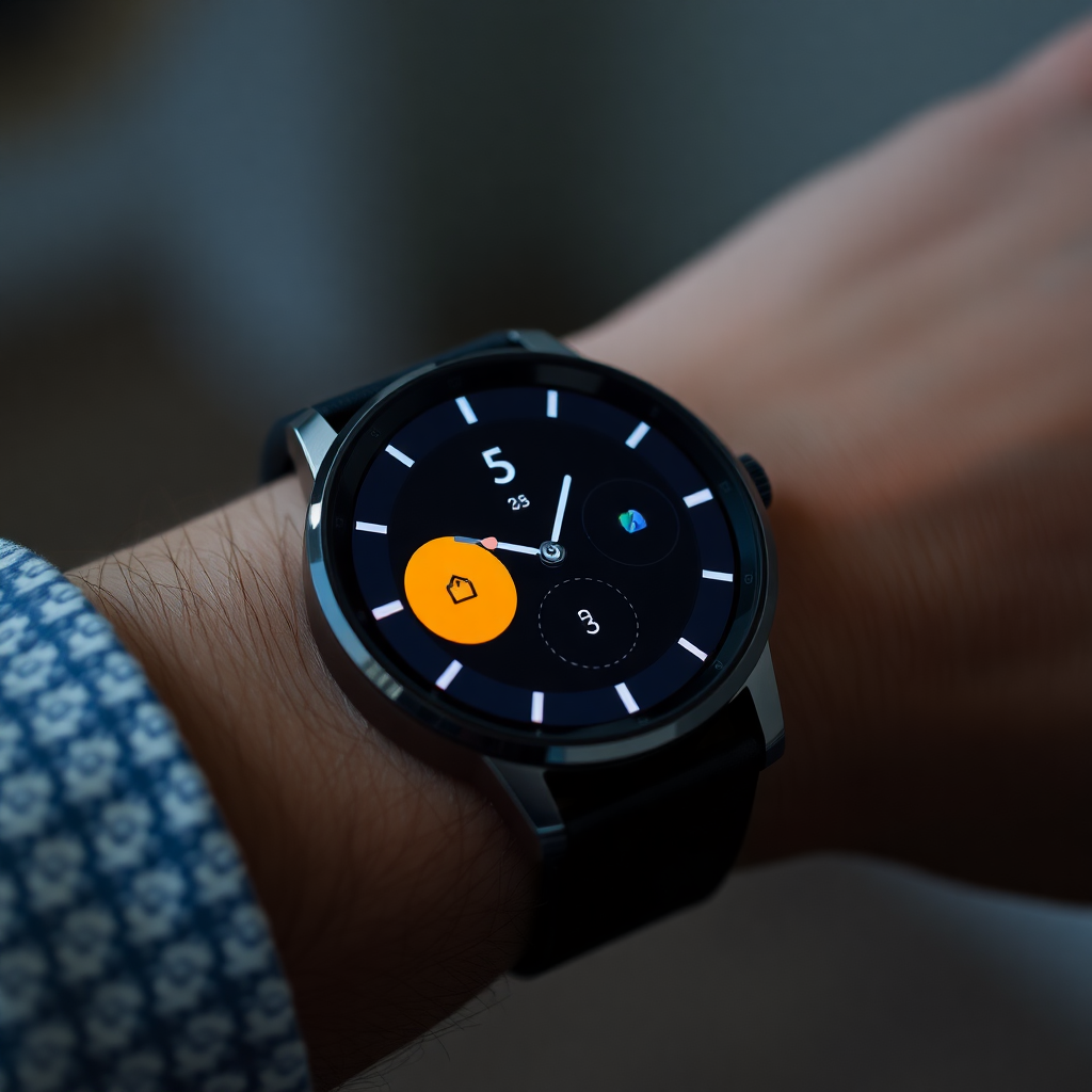 close-up of prontach smart watch on wrist showing night mode interface
