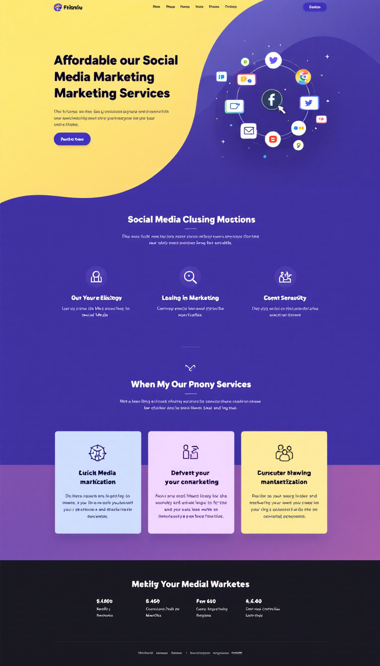Design a simple one-page website focused on affordable social media marketing services. Highlight key offerings, benefits, and a call-to-action for potential clients.