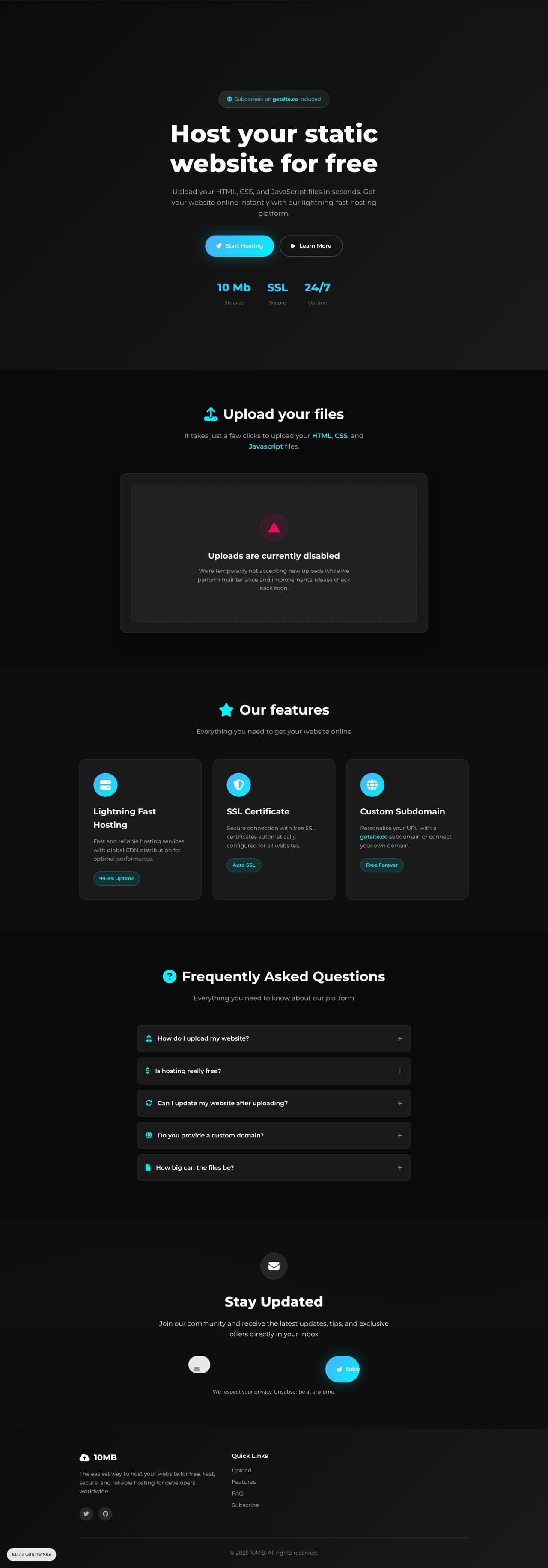 Host Your Website for Free with 10MB