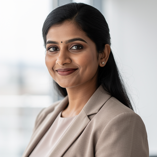 Professional photograph, natural light, realistic: Priya Nair coach avatar. No text or watermarks.