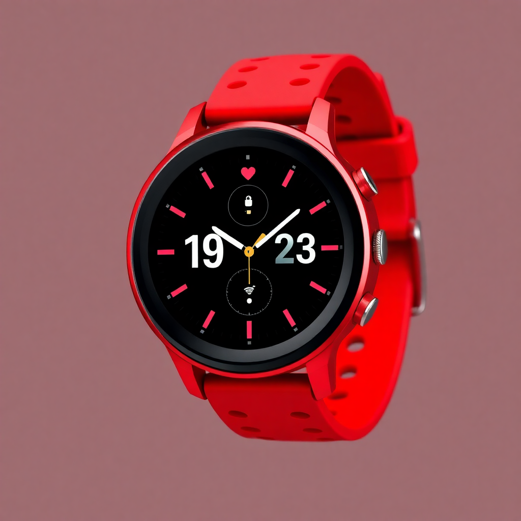 vibrant red smartwatch with a bold design and fitness-focused features