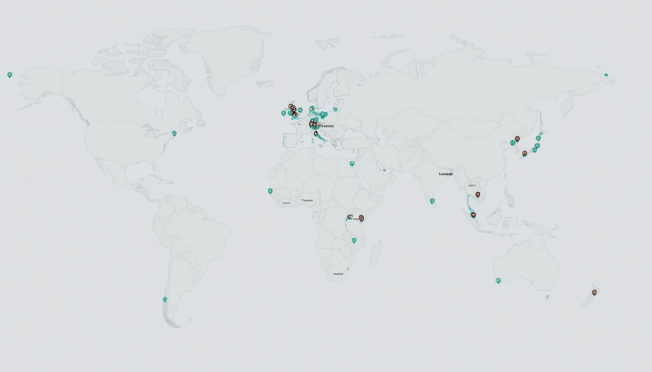 world map showing vincom's global presence and user distribution