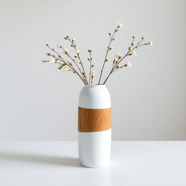 Elegant White Vase with Wood Detail