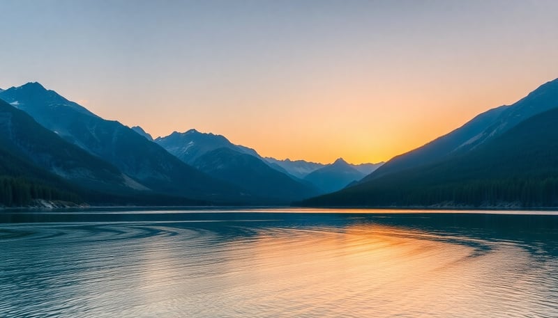 Serene Sunset over Mountain Lake