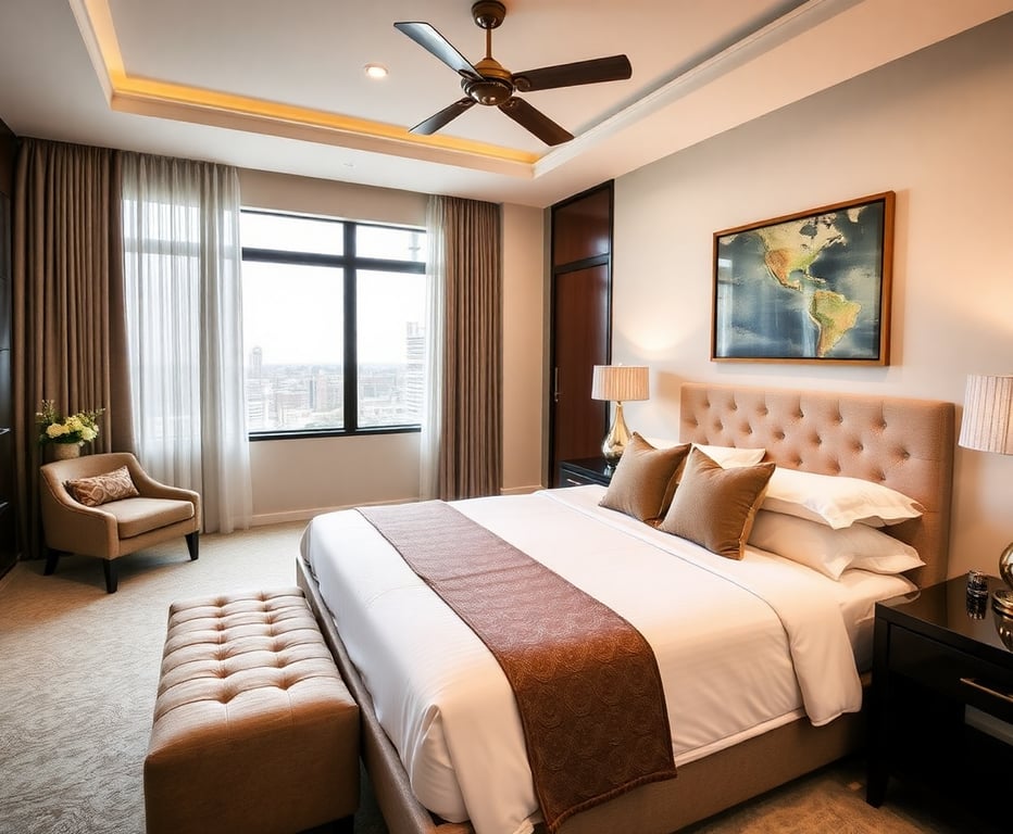 Luxurious master bedroom with king-size bed and premium furnishings at SHA Apartments