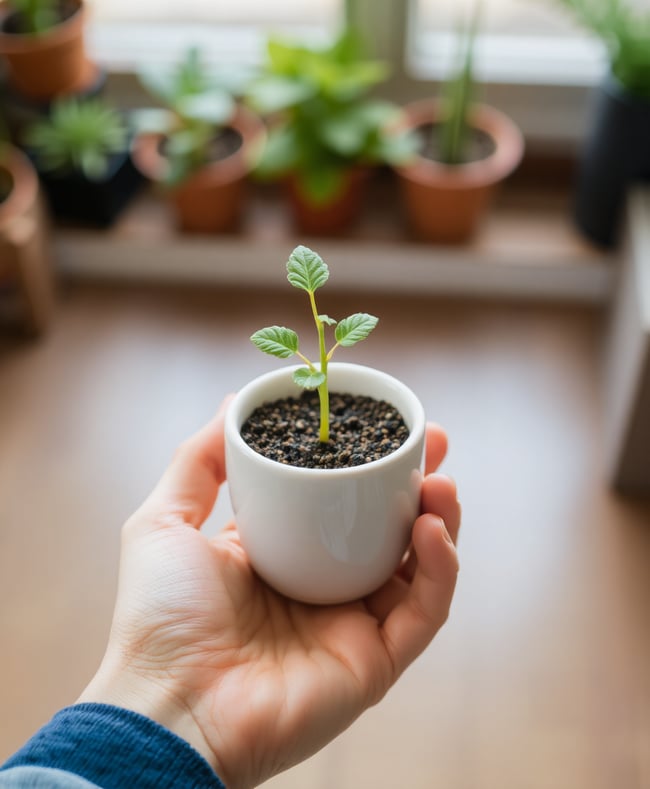 Ceramic Pot with Growing Plant