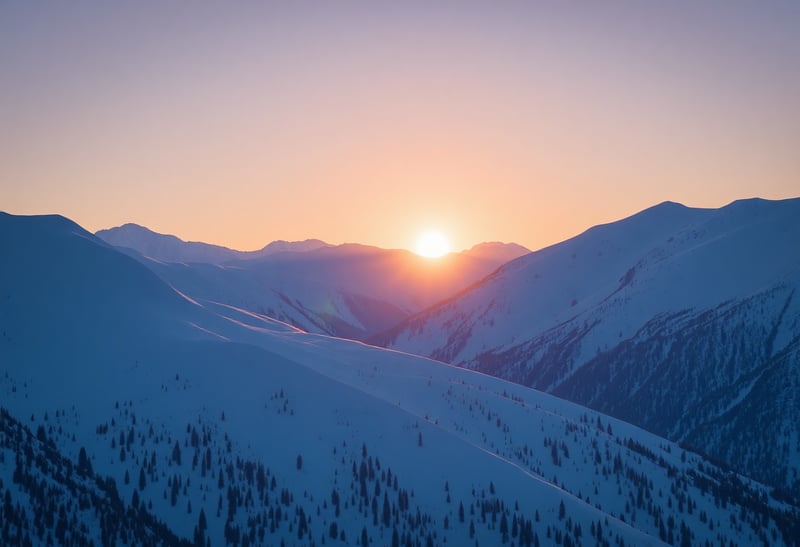 Serenidade nas Montanhas Neveadas ao Pôr do Sol