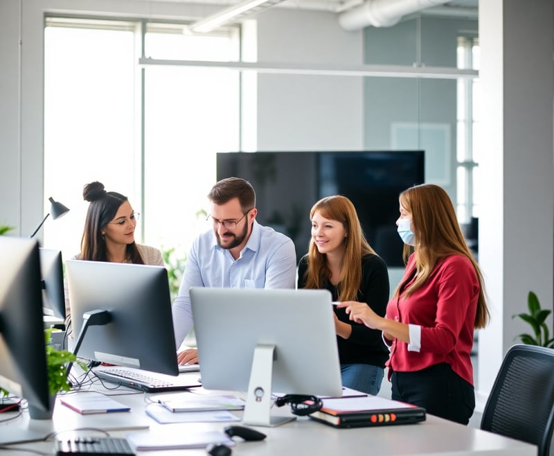 Collaborative IT Team in Modern Office