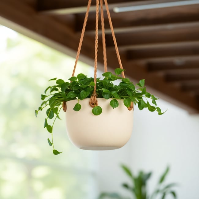 Leather and Wood Hanging Planter