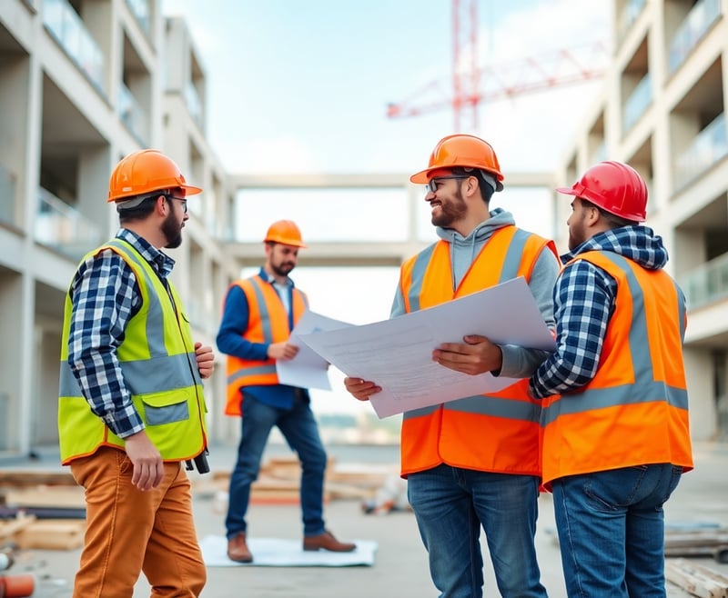 Construction Crew at Work on Modern Building